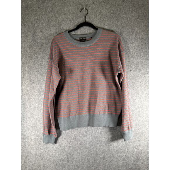 prAna‎ Sweater Women's Large Gray Milani Crew Neck Striped RWS wool Pullover - Picture 1 of 7